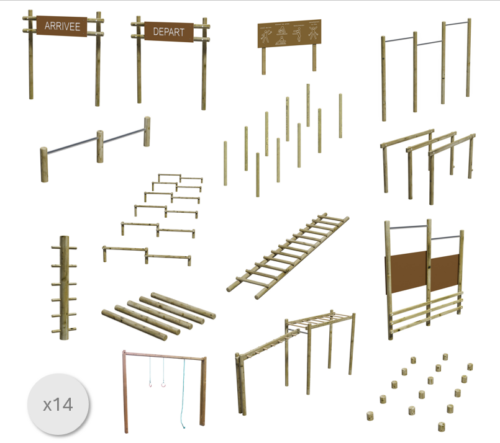 Lot 3: Houten fitnessparcours (14 elementen)